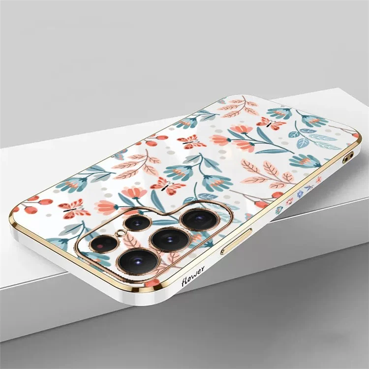 RZANTS For Samsung Galaxy S22 Ultra 5G Phone Case Electroplating Flower Butterfly Pattern TPU Cover - White