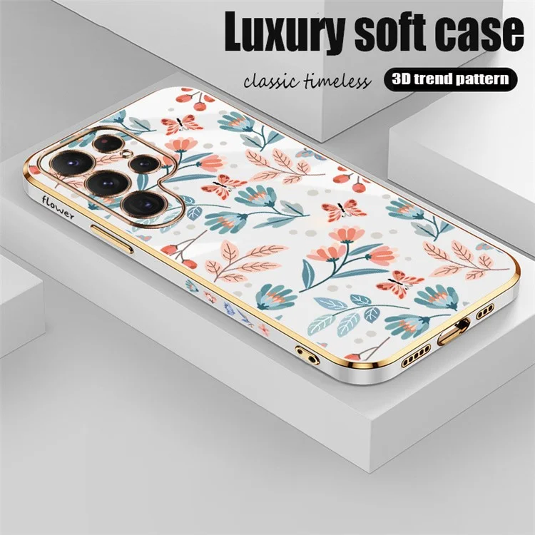 RZANTS For Samsung Galaxy S22 Ultra 5G Phone Case Electroplating Flower Butterfly Pattern TPU Cover - White