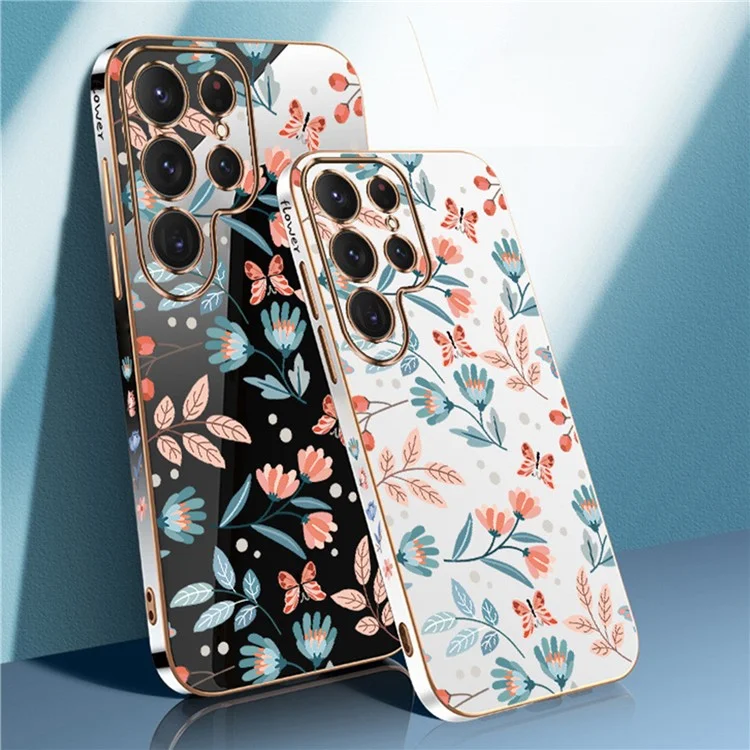 RZANTS For Samsung Galaxy S22 Ultra 5G Phone Case Electroplating Flower Butterfly Pattern TPU Cover - White