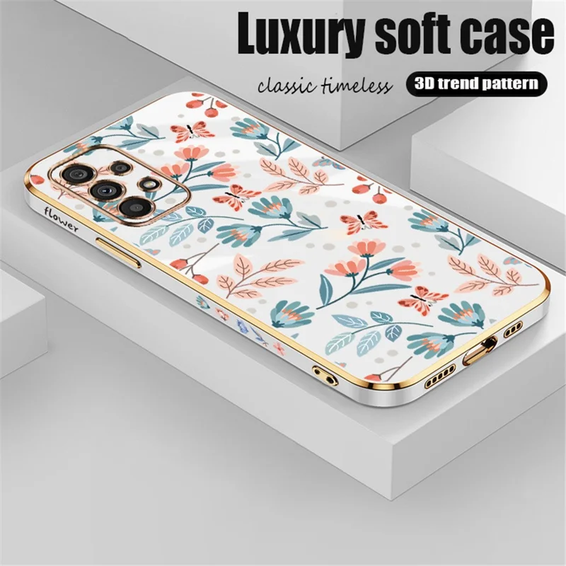 RZANTS voor Samsung Galaxy A32 4G (EU-versie) elektrolytisch TPU-telefoonhoesje met bloemen- en vlinderpatroon - Wit