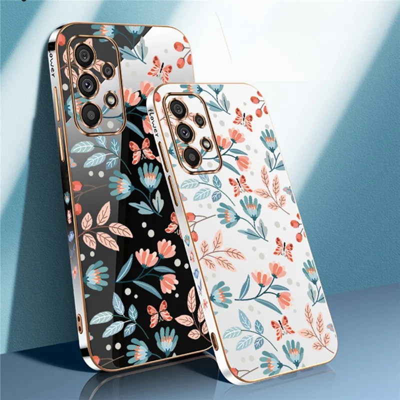 RZANTS voor Samsung Galaxy A32 4G (EU-versie) elektrolytisch TPU-telefoonhoesje met bloemen- en vlinderpatroon - Wit