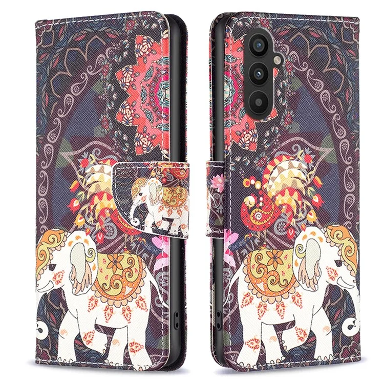 BINFEN COLOR Pour Samsung Galaxy A24 4G (162,1 x 77,6 x 8,3 mm) Étui Portefeuille Téléphone en Cuir - Fleur et Éléphant