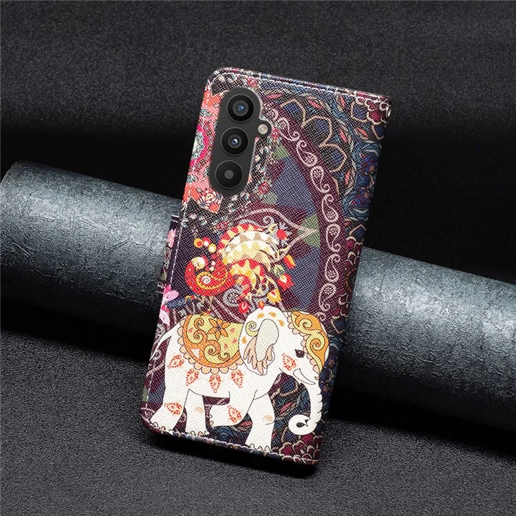 BINFEN COLOR Pour Samsung Galaxy A24 4G (162,1 x 77,6 x 8,3 mm) Étui Portefeuille Téléphone en Cuir - Fleur et Éléphant