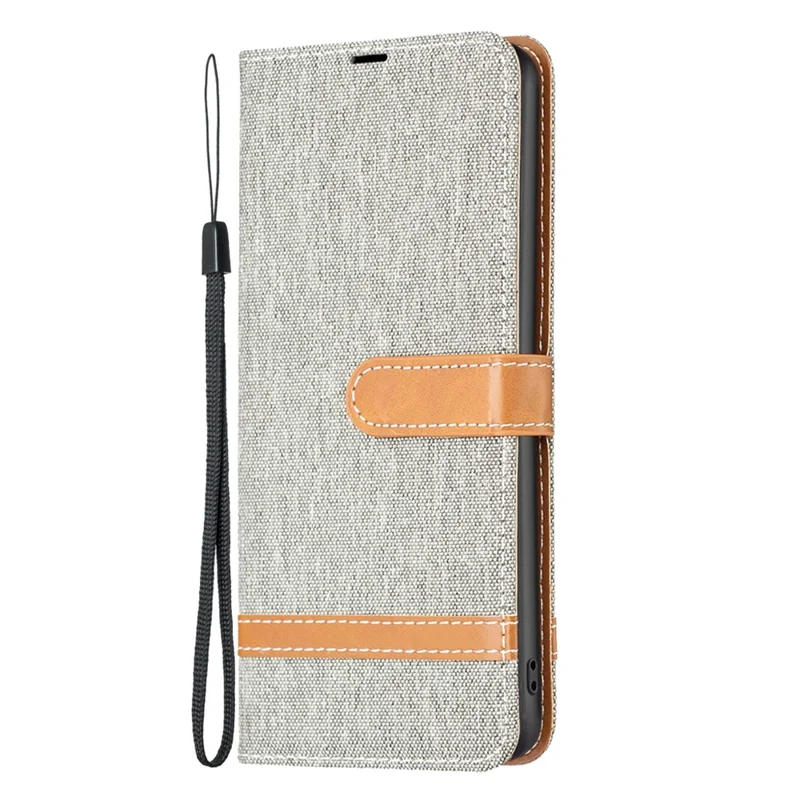 For Samsung Galaxy A24 4G (162.1 x 77.6 x 8.3mm) Splicing PU Leather Phone Cover Jeans Cloth Phone Case with Stand Wallet - Grey