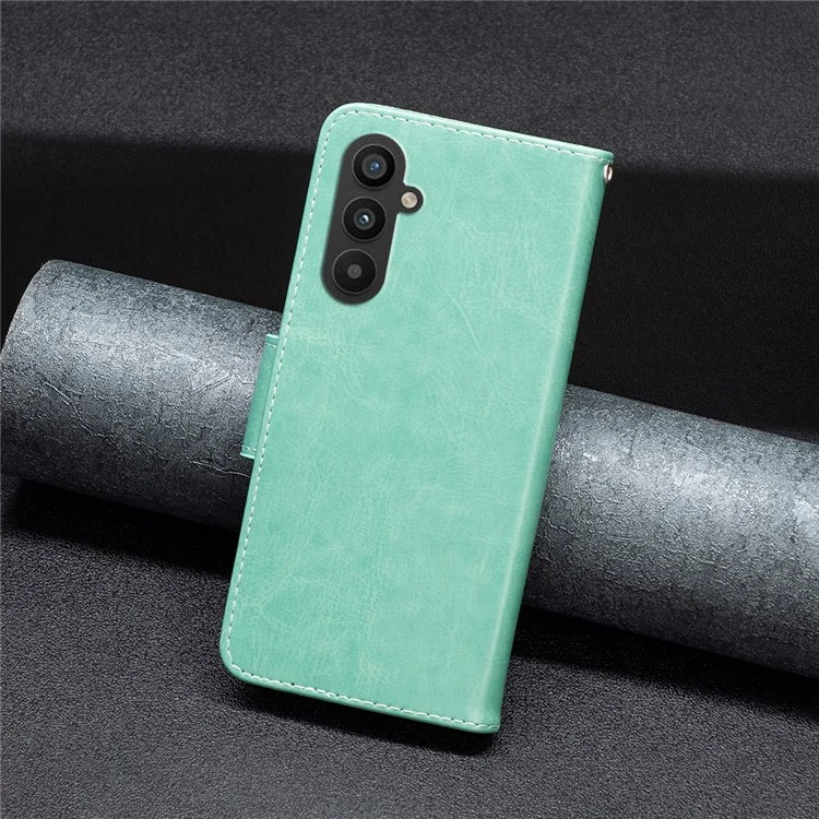 Per Samsung Galaxy A24 4G (162,1 x 77,6 x 8,3 mm) Custodia per telefono con portafoglio e supporto, con motivo a farfalla impresso in pelle - Verde
