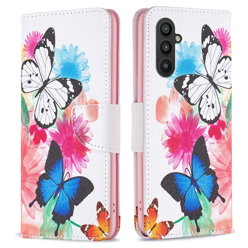 For Samsung Galaxy A24 4G (162.1 x 77.6 x 8.3mm) Pattern Printing Anti-drop Phone Case PU Leather Wallet Stand Cover - Two Butterflies
