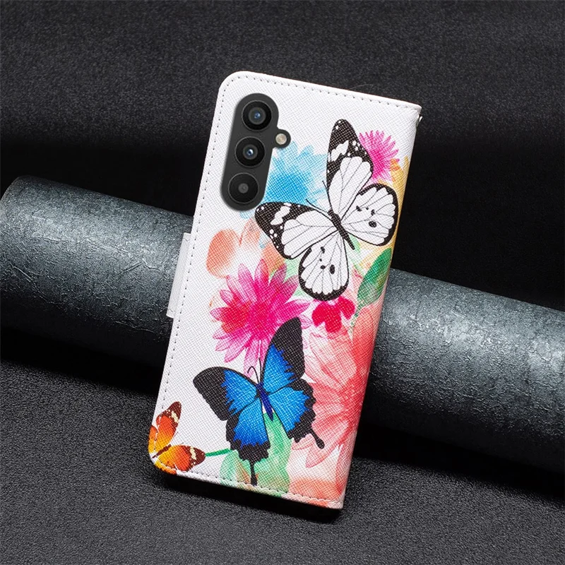 For Samsung Galaxy A24 4G (162.1 x 77.6 x 8.3mm) Pattern Printing Anti-drop Phone Case PU Leather Wallet Stand Cover - Two Butterflies