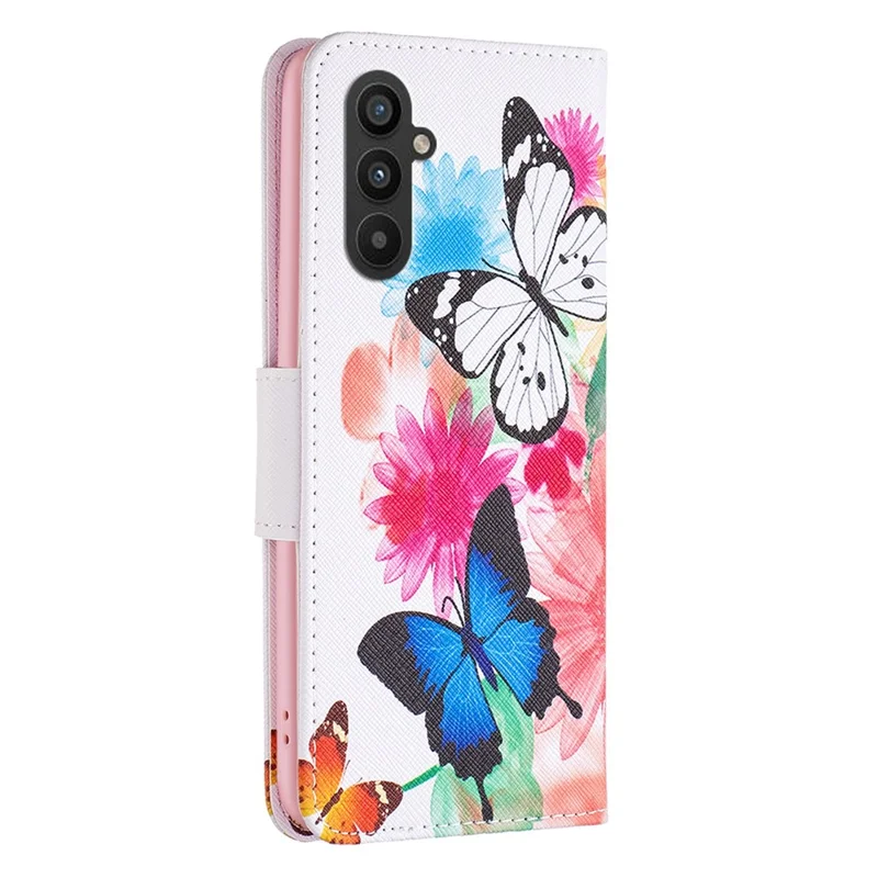 For Samsung Galaxy A24 4G (162.1 x 77.6 x 8.3mm) Pattern Printing Anti-drop Phone Case PU Leather Wallet Stand Cover - Two Butterflies