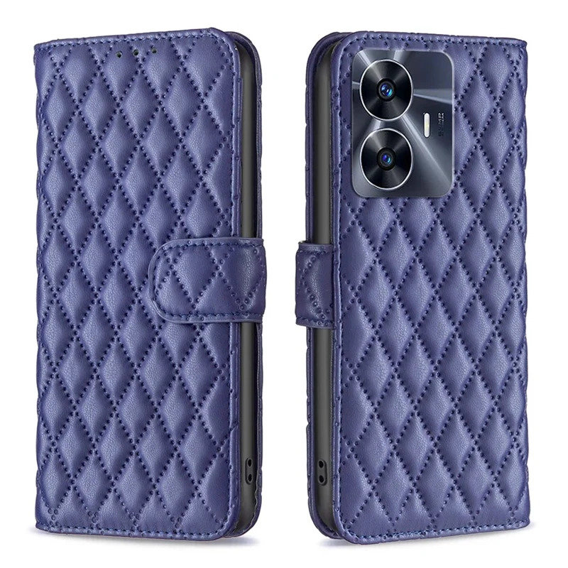 BINFEN COLOR BF Style-14 for Realme C55 4G Phone Stand Case Wallet PU Leather Phone Cover - Blue