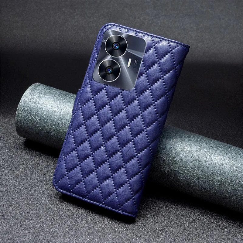 BINFEN COLOR BF Style-14 for Realme C55 4G Phone Stand Case Wallet PU Leather Phone Cover - Blue