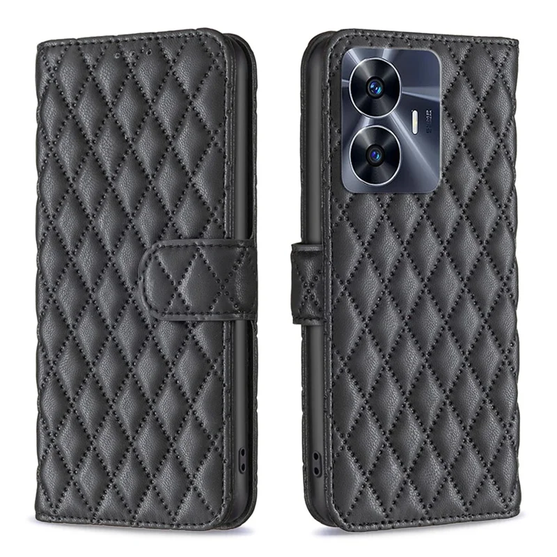 BINFEN COLOR BF Style-14 für Realme C55 4G Telefonständer-Case Geldbörse PU-Leder-Telefonhülle - Schwarz