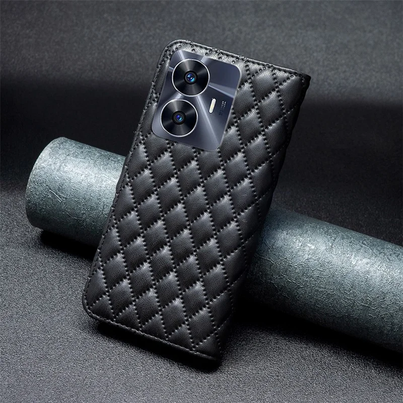 BINFEN COLOR BF Style-14 für Realme C55 4G Telefonständer-Case Geldbörse PU-Leder-Telefonhülle - Schwarz