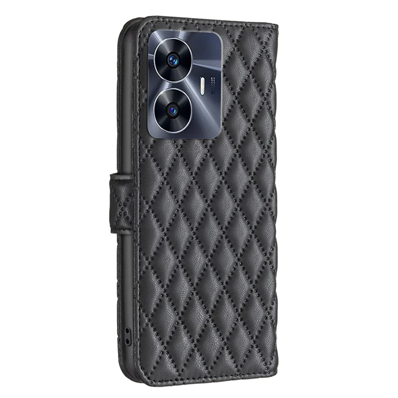 BINFEN COLOR BF Style-14 für Realme C55 4G Telefonständer-Case Geldbörse PU-Leder-Telefonhülle - Schwarz