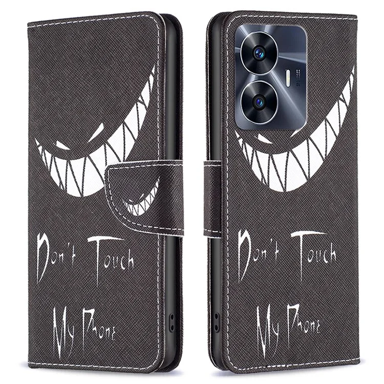 Für Realme C55 Pattern Printing Phone Case Full Protection PU Ledertasche mit Ständer - Fass mein Telefon nicht an