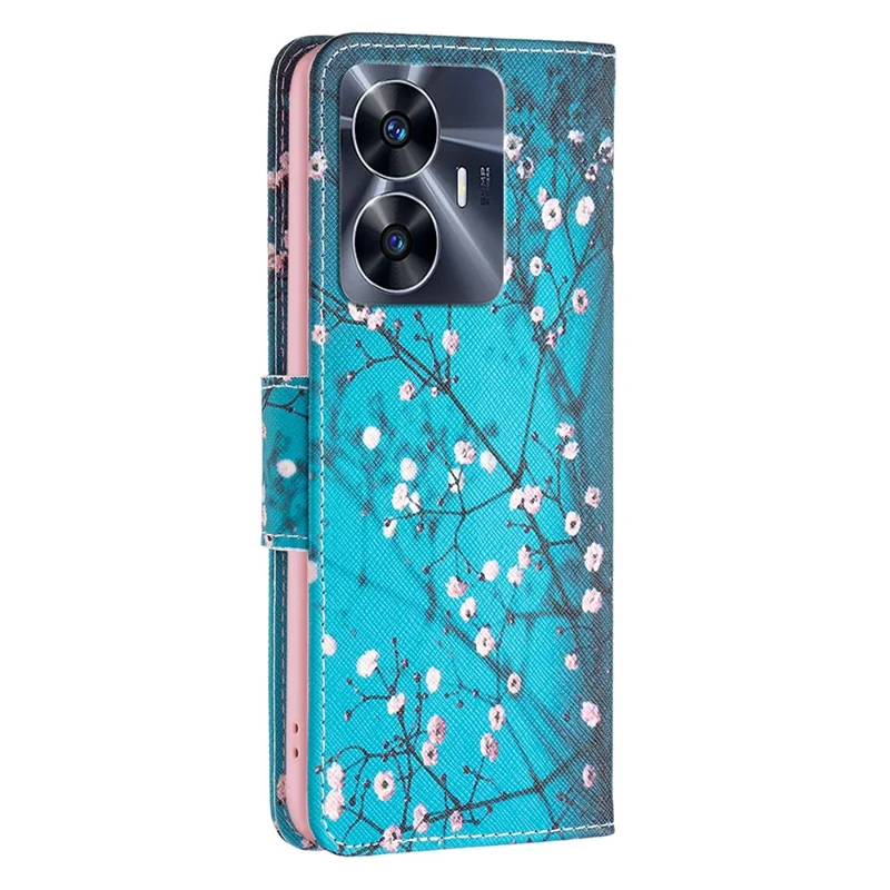 For Realme C55 Pattern Printing Phone Case Full Protection PU Leather Wallet Shell with Stand - Plum Blossom
