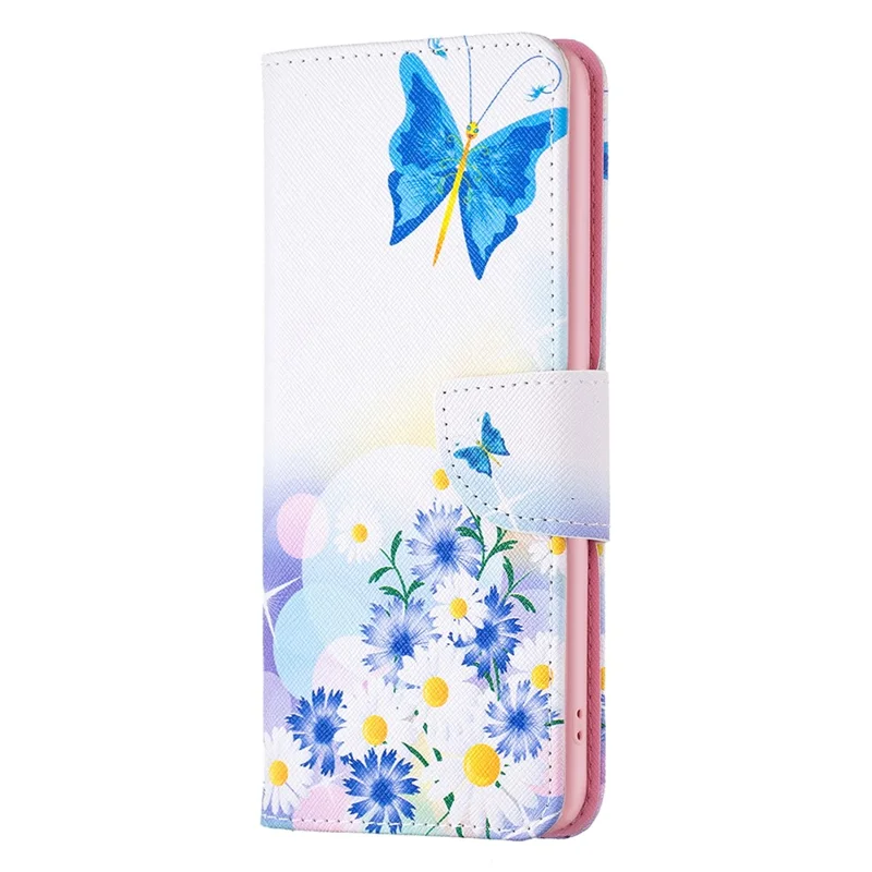 For Realme C55 Pattern Printing Phone Case Full Protection PU Leather Wallet Shell with Stand - Butterfly and Flowers