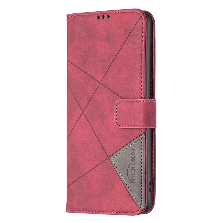 BINFEN COLOR BF05 for Realme C55 Geometric Imprinted PU Leather + TPU Case Stand Wallet Phone Cover - Red