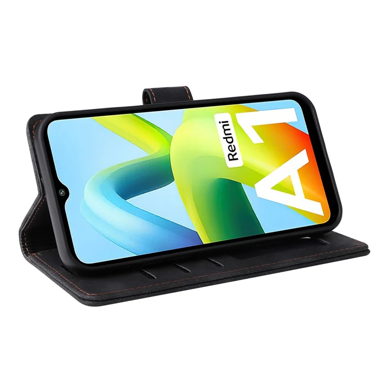 007 Series For Xiaomi Redmi A1 4G / A2 4G Leather Phone Case Stand Wallet Skin-touch Phone Cover - Black