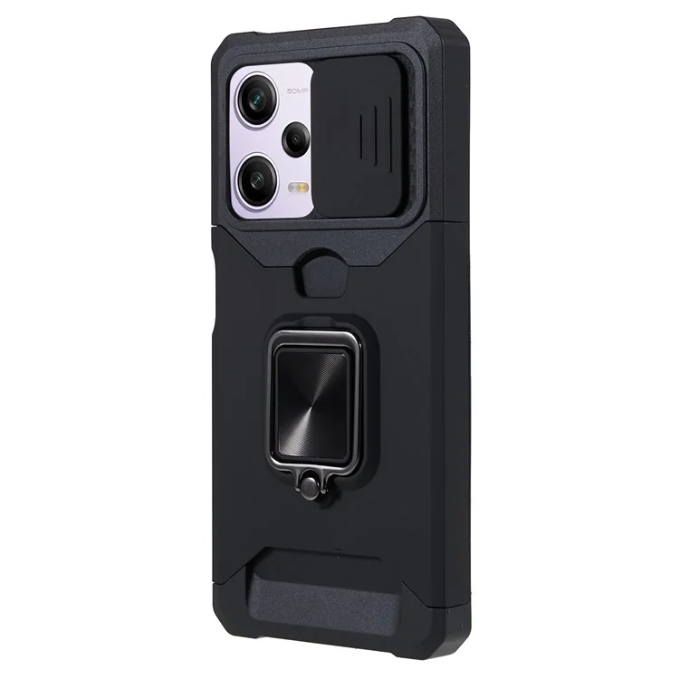 PC+TPU Phone Case for Xiaomi Redmi Note 12 Pro 5G / Note 12 Pro Speed 5G / Poco X5 Pro 5G , Lens Protection Kickstand Back Cover with Card Holder - Black