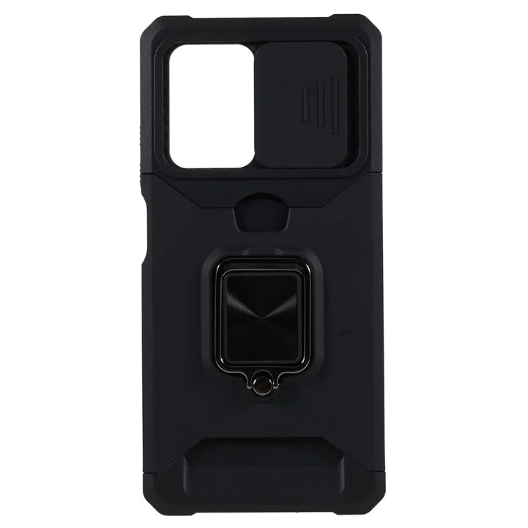 PC+TPU Phone Case for Xiaomi Redmi Note 12 Pro 5G / Note 12 Pro Speed 5G / Poco X5 Pro 5G , Lens Protection Kickstand Back Cover with Card Holder - Black