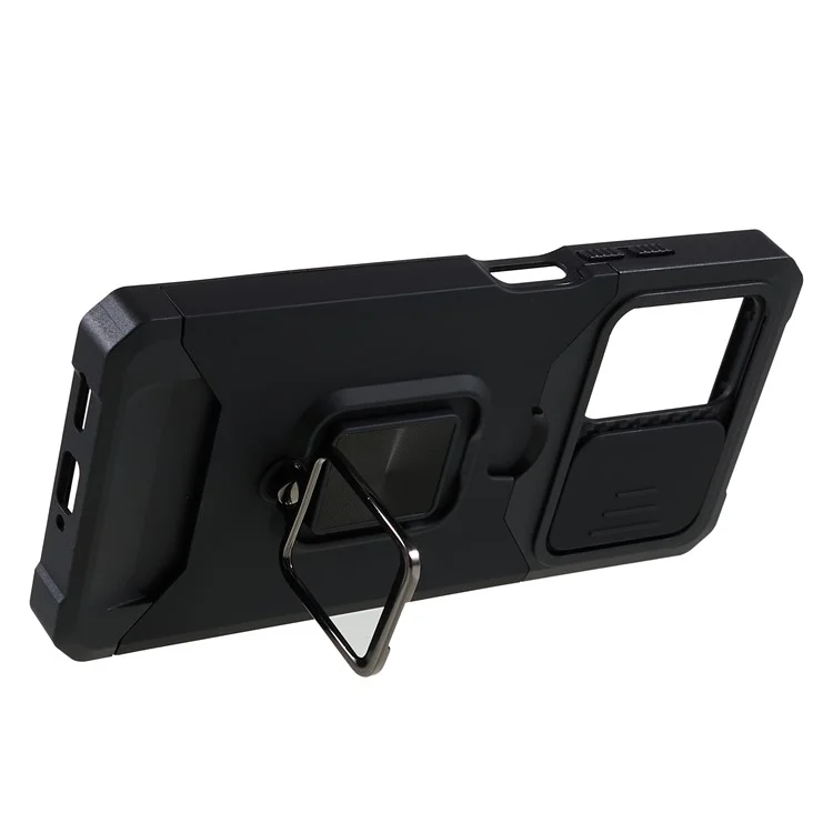 PC+TPU Phone Case for Xiaomi Redmi Note 12 Pro 5G / Note 12 Pro Speed 5G / Poco X5 Pro 5G , Lens Protection Kickstand Back Cover with Card Holder - Black