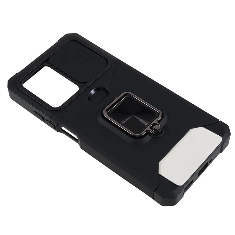 PC+TPU Phone Case for Xiaomi Redmi Note 12 Pro 5G / Note 12 Pro Speed 5G / Poco X5 Pro 5G , Lens Protection Kickstand Back Cover with Card Holder - Black