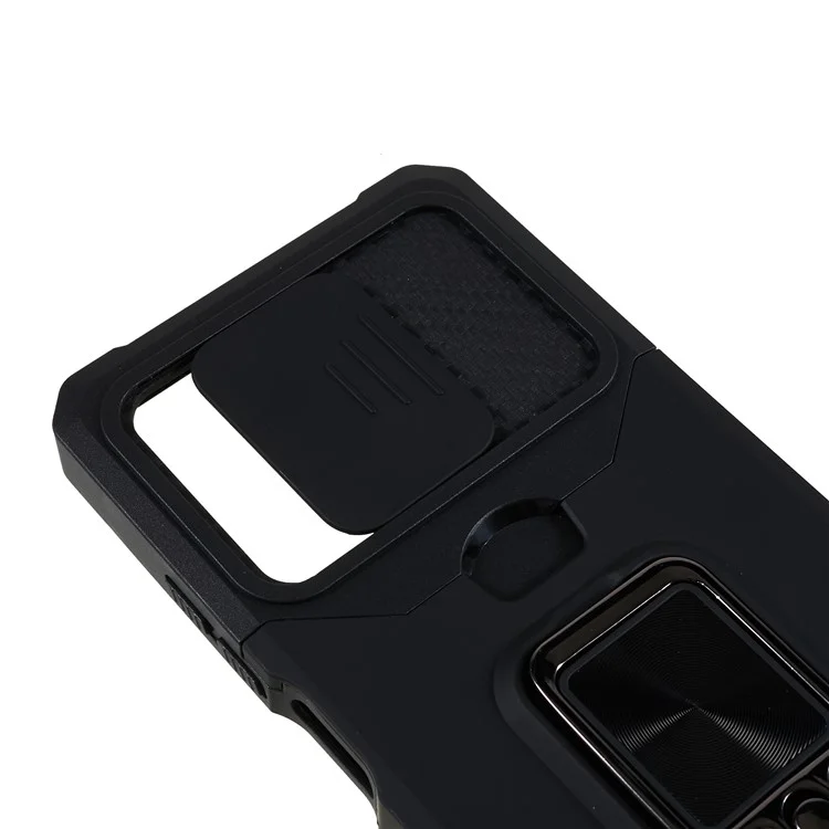 PC+TPU Phone Case for Xiaomi Redmi Note 12 Pro 5G / Note 12 Pro Speed 5G / Poco X5 Pro 5G , Lens Protection Kickstand Back Cover with Card Holder - Black