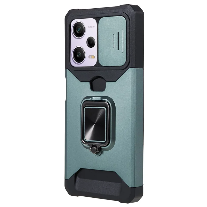 Coque de téléphone PC+TPU pour Xiaomi Redmi Note 12 Pro 5G / Note 12 Pro Speed 5G / Poco X5 Pro 5G, protection de l'objectif, support avec support et porte-cartes - Vert noir