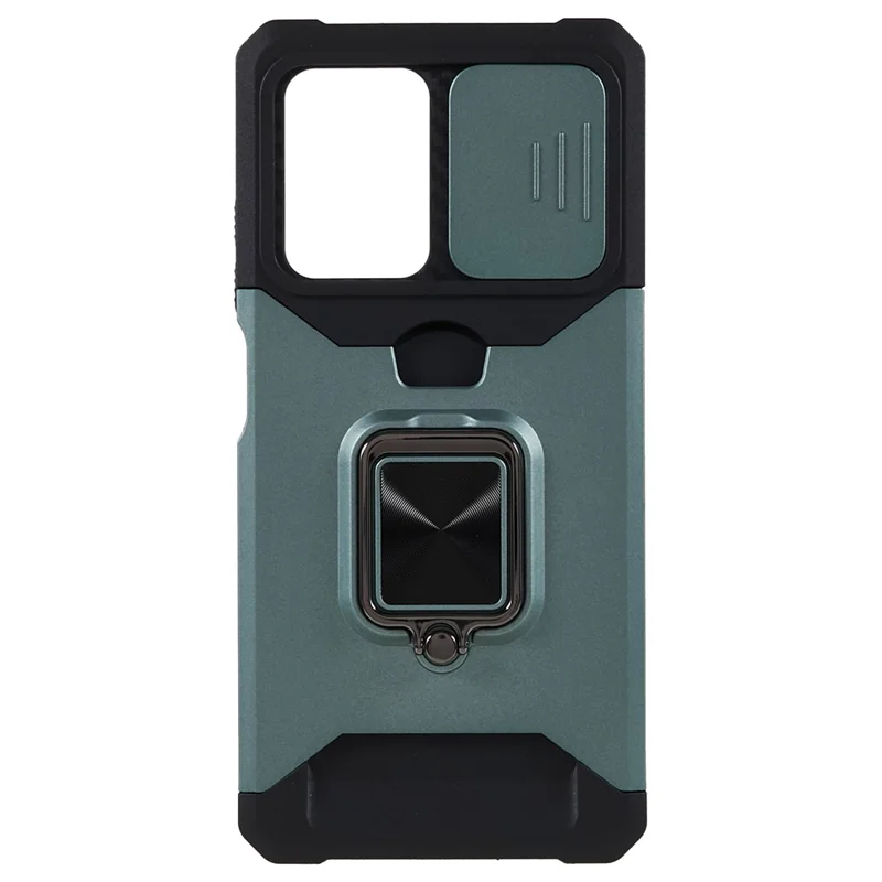 Coque de téléphone PC+TPU pour Xiaomi Redmi Note 12 Pro 5G / Note 12 Pro Speed 5G / Poco X5 Pro 5G, protection de l'objectif, support avec support et porte-cartes - Vert noir