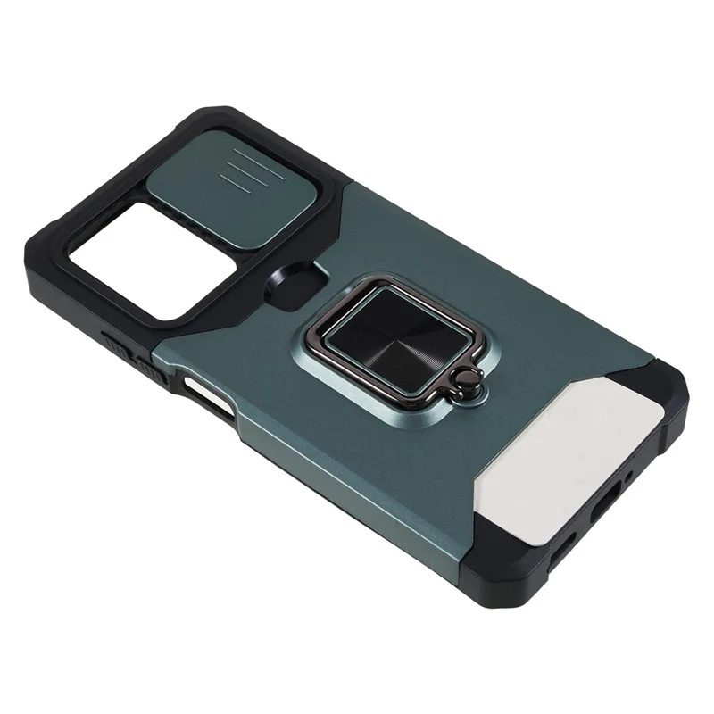 Coque de téléphone PC+TPU pour Xiaomi Redmi Note 12 Pro 5G / Note 12 Pro Speed 5G / Poco X5 Pro 5G, protection de l'objectif, support avec support et porte-cartes - Vert noir