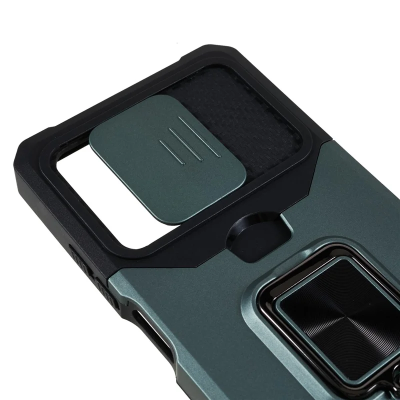 Coque de téléphone PC+TPU pour Xiaomi Redmi Note 12 Pro 5G / Note 12 Pro Speed 5G / Poco X5 Pro 5G, protection de l'objectif, support avec support et porte-cartes - Vert noir