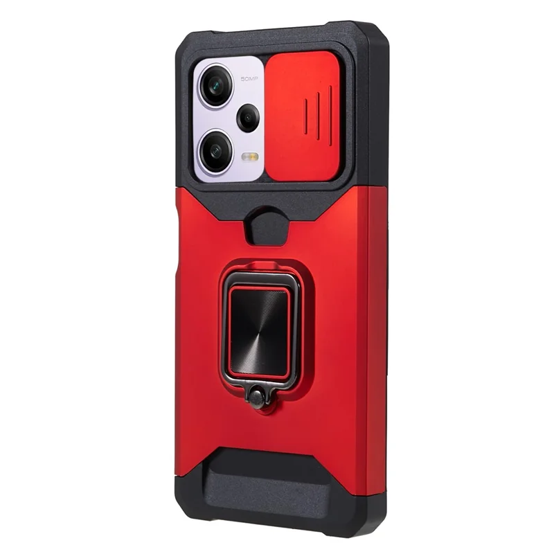 Capa de Telefone PC+TPU para Xiaomi Redmi Note 12 Pro 5G / Note 12 Pro Speed 5G / Poco X5 Pro 5G, Proteção de Lente, Suporte Dobrável e Porta-Cartão - Vermelha
