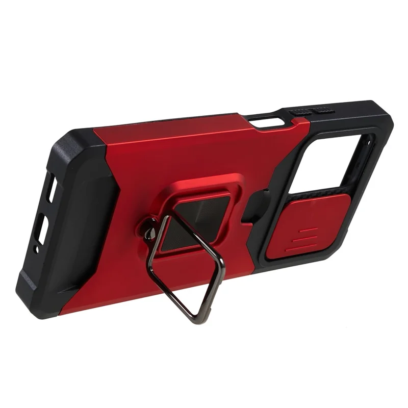 Capa de Telefone PC+TPU para Xiaomi Redmi Note 12 Pro 5G / Note 12 Pro Speed 5G / Poco X5 Pro 5G, Proteção de Lente, Suporte Dobrável e Porta-Cartão - Vermelha