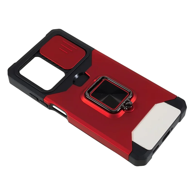 Capa de Telefone PC+TPU para Xiaomi Redmi Note 12 Pro 5G / Note 12 Pro Speed 5G / Poco X5 Pro 5G, Proteção de Lente, Suporte Dobrável e Porta-Cartão - Vermelha