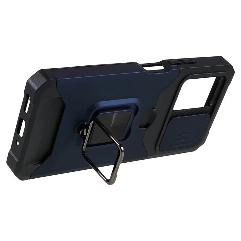 Kickstand Phone Case for Xiaomi Redmi Note 12 5G (China) / (India) / (Global) / Poco X5 5G , PC+TPU Card Holder Phone Cover with Slide Camera Lid - Navy Blue