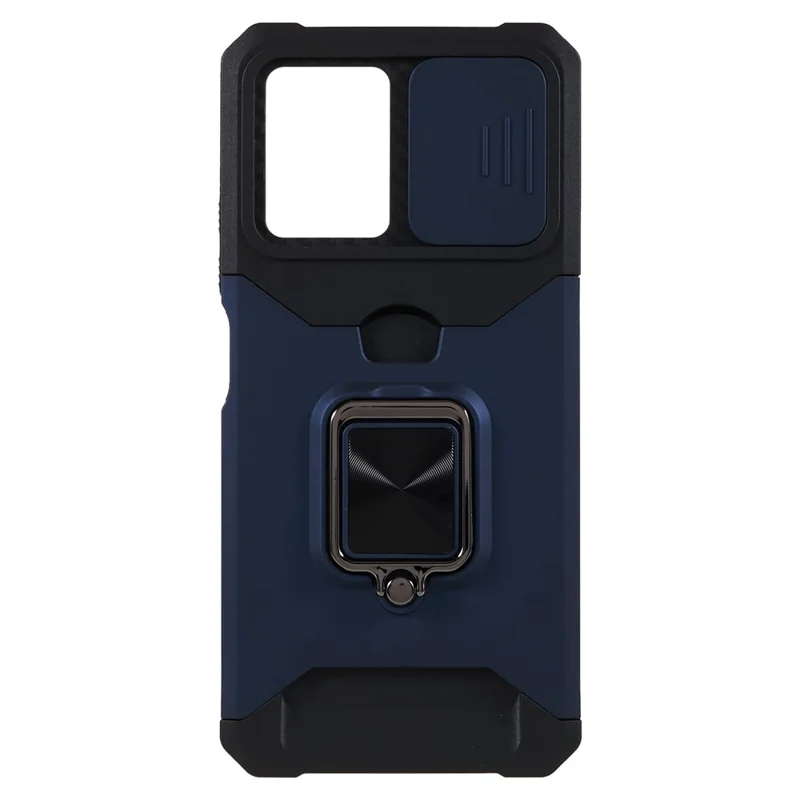 Kickstand Phone Case for Xiaomi Redmi Note 12 5G (China) / (India) / (Global) / Poco X5 5G , PC+TPU Card Holder Phone Cover with Slide Camera Lid - Navy Blue