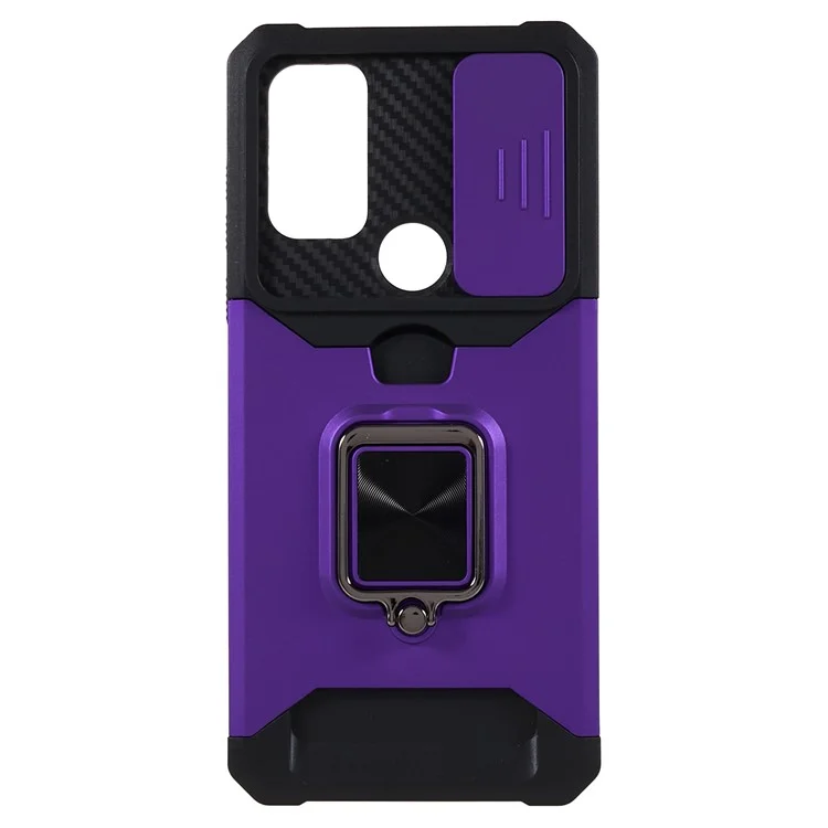 Per Motorola Moto G Play (2023) 4G Kickstand Card Holder Phone Case Slide Lens Protection PC+TPU Phone Cover - Viola