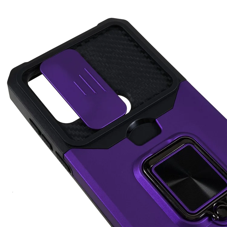 Per Motorola Moto G Play (2023) 4G Kickstand Card Holder Phone Case Slide Lens Protection PC+TPU Phone Cover - Viola