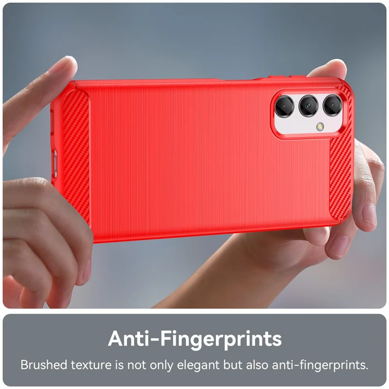 For Samsung Galaxy M14 5G Carbon Fiber Texture Shockproof Brushed TPU Phone Case Cell Phone Cover - Red