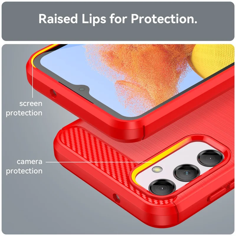 For Samsung Galaxy M14 5G Carbon Fiber Texture Shockproof Brushed TPU Phone Case Cell Phone Cover - Red
