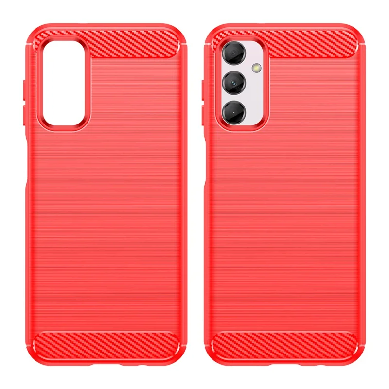 For Samsung Galaxy M14 5G Carbon Fiber Texture Shockproof Brushed TPU Phone Case Cell Phone Cover - Red