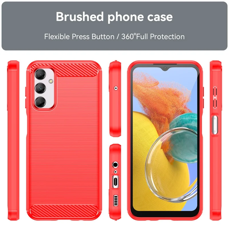 For Samsung Galaxy M14 5G Carbon Fiber Texture Shockproof Brushed TPU Phone Case Cell Phone Cover - Red