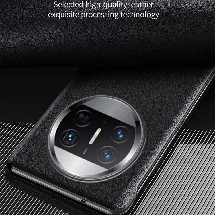 Für Huawei Mate X3 5G Magnetische selbstabsorbierende Sichtfenster-PU-Leder+PC-Handyhülle mit Ständer (ohne Stifthalter) - Schwarz