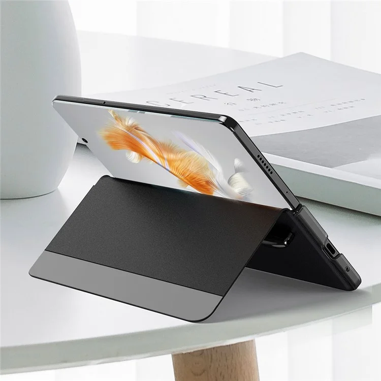 Für Huawei Mate X3 5G Magnetische selbstabsorbierende Sichtfenster-PU-Leder+PC-Handyhülle mit Ständer (ohne Stifthalter) - Schwarz