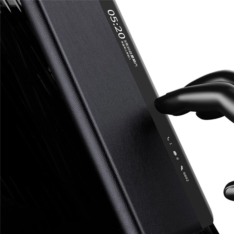 Für Huawei Mate X3 5G Magnetische selbstabsorbierende Sichtfenster-PU-Leder+PC-Handyhülle mit Ständer (ohne Stifthalter) - Schwarz