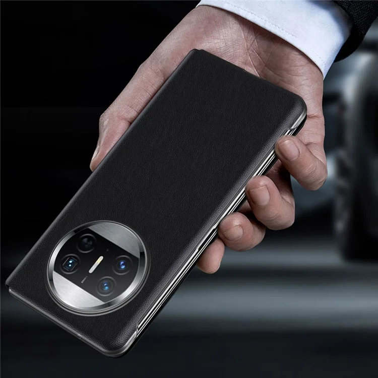 Für Huawei Mate X3 5G Magnetische selbstabsorbierende Sichtfenster-PU-Leder+PC-Handyhülle mit Ständer (ohne Stifthalter) - Schwarz