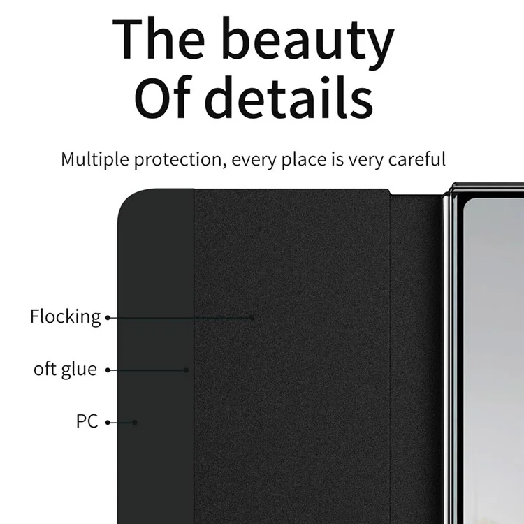 Чехол-книжка для Huawei Mate X3 5G с окном для просмотра, текстурой под кожу наппа и слотом для ручки - черный