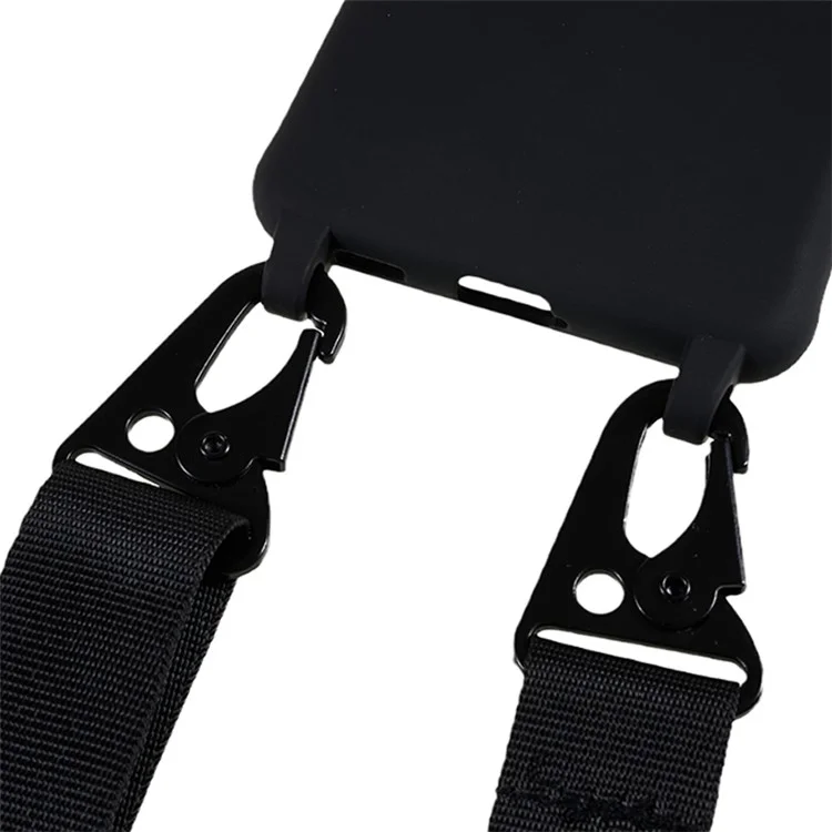Für Samsung Galaxy S21 FE 5G Soft TPU Matte Phone Case Anti-drop Cover mit breitem Lanyard - Schwarz