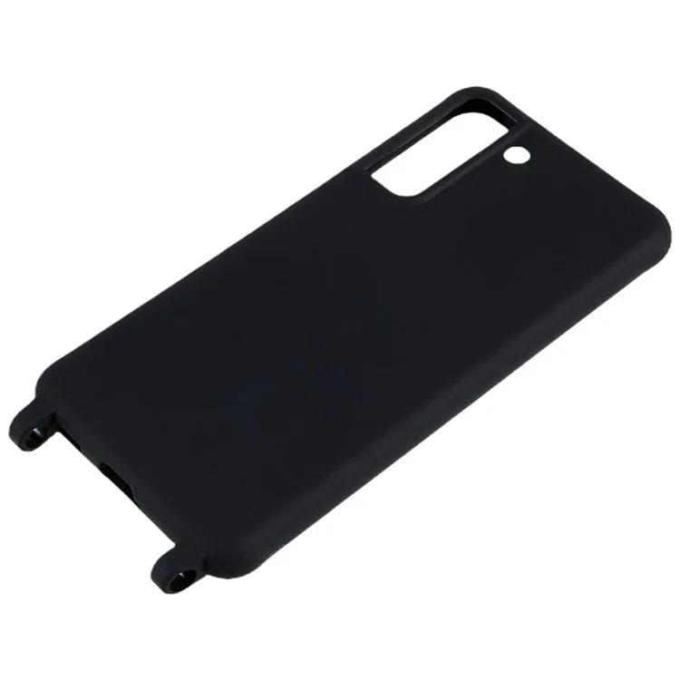 Für Samsung Galaxy S21 FE 5G Soft TPU Matte Phone Case Anti-drop Cover mit breitem Lanyard - Schwarz