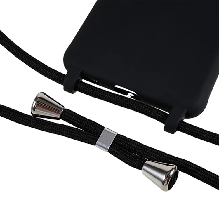 For Samsung Galaxy S21 FE 5G Shockproof Back Cover Flexible TPU Phone Case with Lanyard - Black